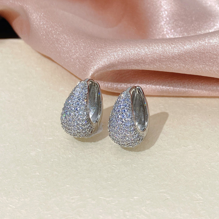 Full Paved Teardrop Hoop Earrings, Luxury Micro Paved Diamond 3D Water Drop Leverback Earrings for Women