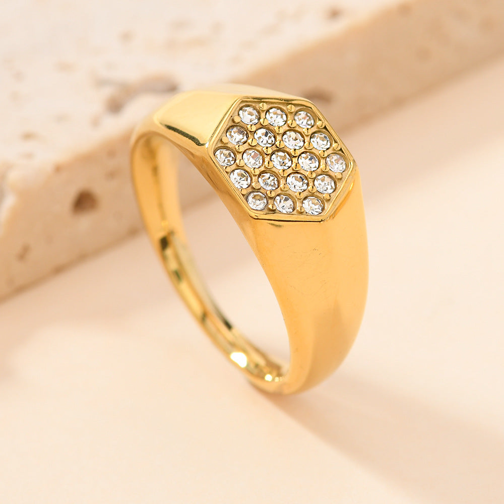 Pavé Diamond Signet S925 silver Ring, Heart/Hexagon/Oval/Teardrop Multiple Styles 18K Gold Plated Wide Band Unisex Statement Ring