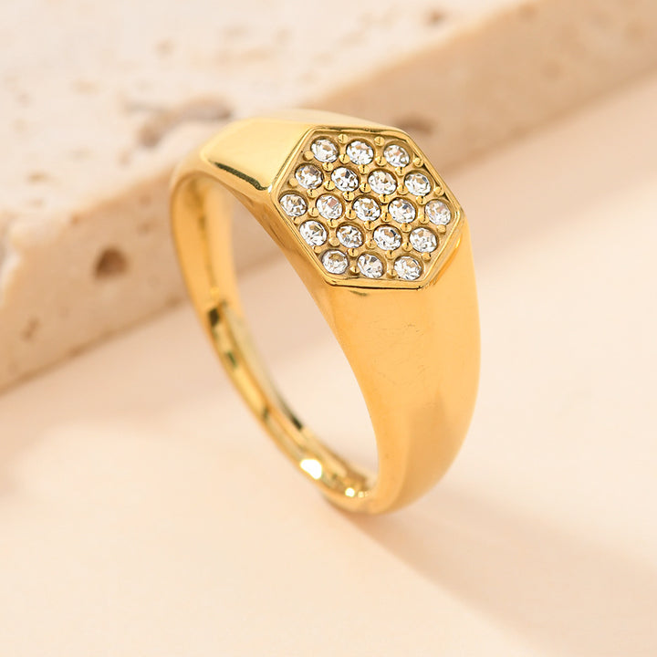 Pavé Diamond Signet S925 silver Ring, Heart/Hexagon/Oval/Teardrop Multiple Styles 18K Gold Plated Wide Band Unisex Statement Ring