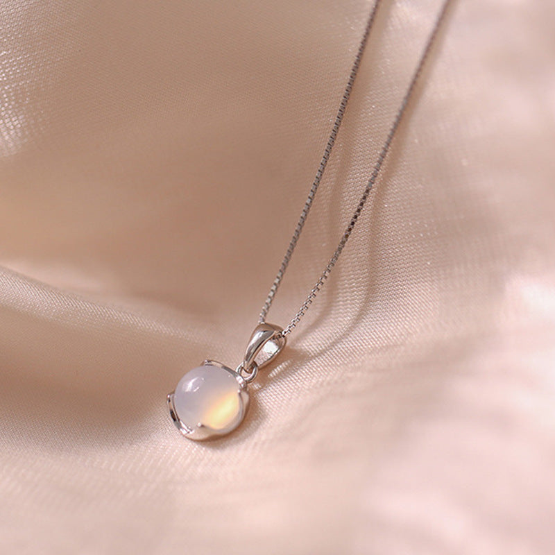 S925 Silver Scalloped Round‑Stone Choker Necklace, Multi‑Gem Pendant