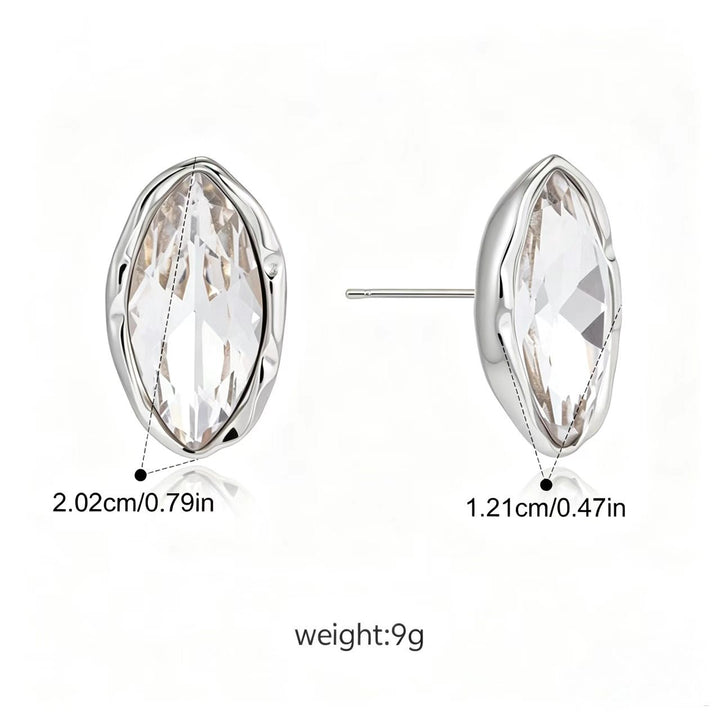 Irregular Bezel Set Marquise Diamond Stud Earrings, Minimalist Luxury Oval Cut Diamond Earrings, Gold & Silver Two Tones Available