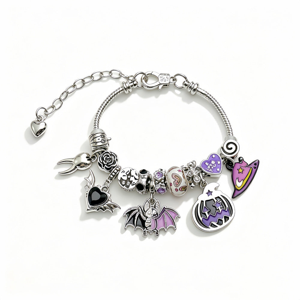 Halloween Pumpkin & Bat Charm Bracelet