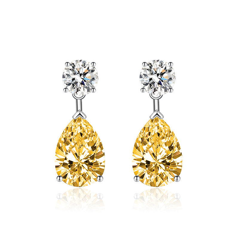 Two-Stone Teardrop Drop Hoop Earrings, 4 Colors Luxury Pear Cut Diamond Dangle Jewelry