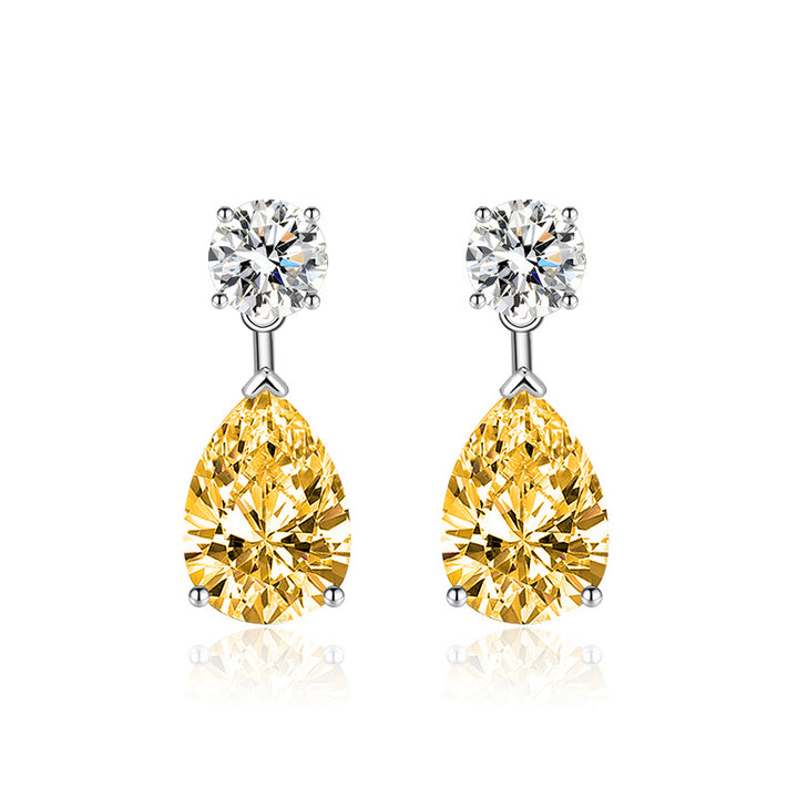 Two-Stone Teardrop Drop Hoop Earrings, 4 Colors Luxury Pear Cut Diamond Dangle Jewelry
