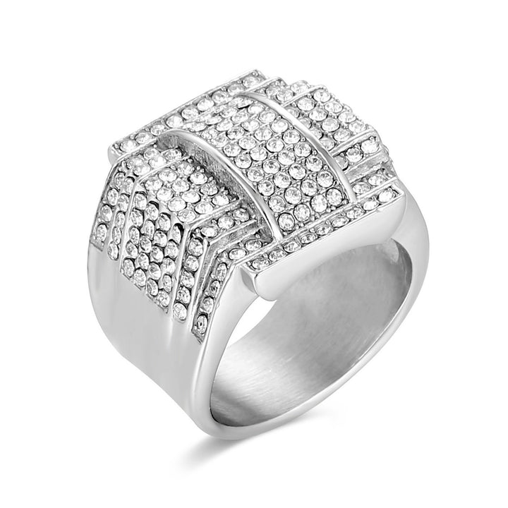 Multi-Layer Full Paved Crystal Curved Wide Fashion Ring, S925 Silver Gold & Silver Two Tone Luxury Unisex Band