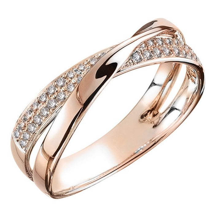 Twisted Cross Pave‑Set Diamond Ring, Three‑Color Options