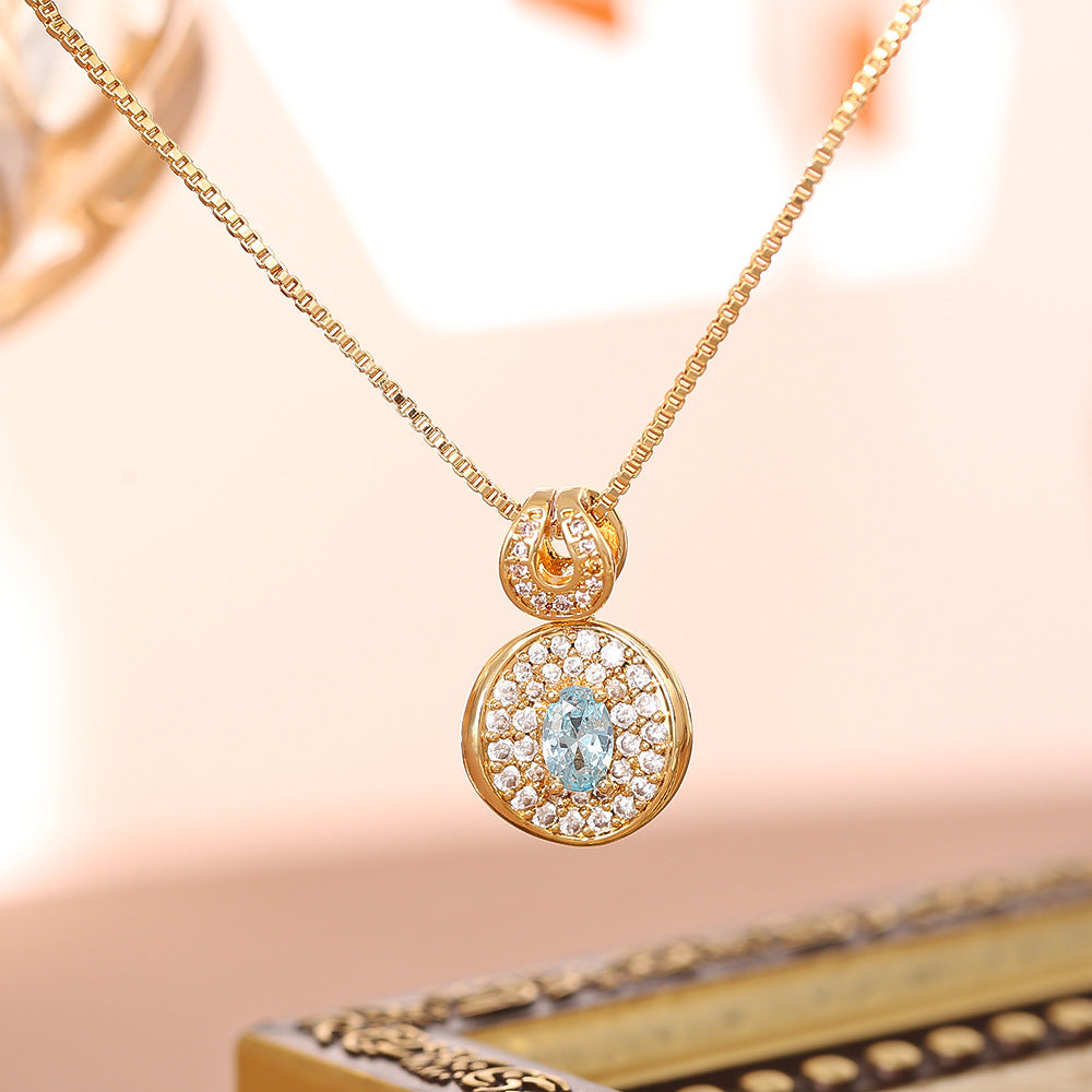S925 Silver Vintage Round Gem Jewelry Set, Oval Center Stone Pendent Necklace & Drop Earring Set