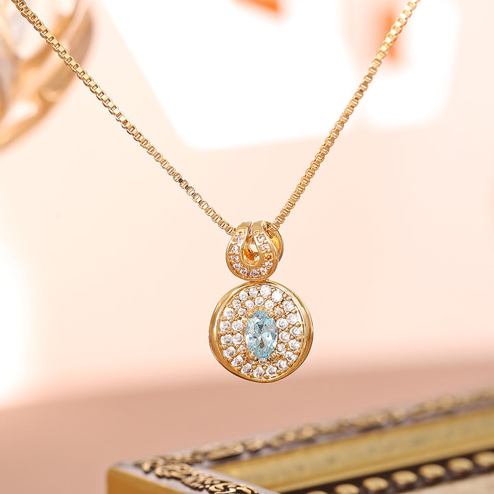 S925 Silver Vintage Round Gem Jewelry Set, Oval Center Stone Pendent Necklace & Drop Earring Set