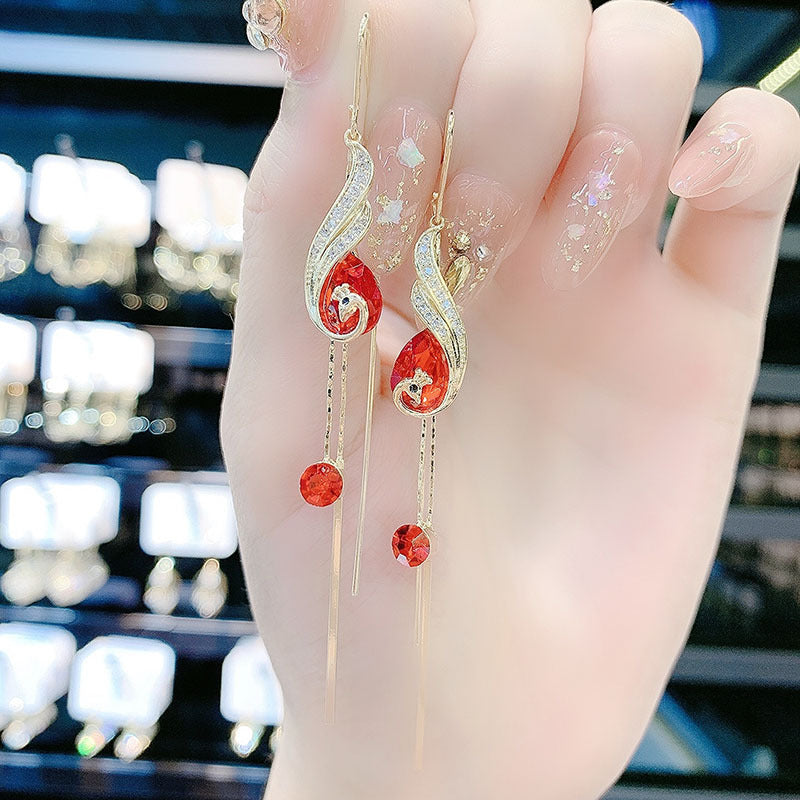 Phoenix Tail Tassel Colored Diamond Threader Earrings (Light Luxury Niche Slimming Earrings)