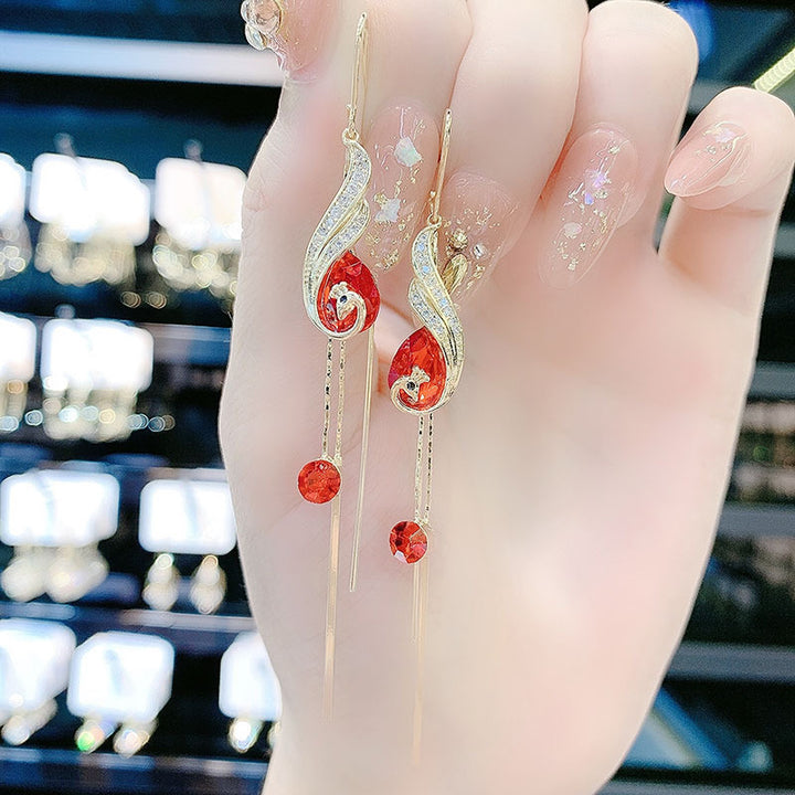 Phoenix Tail Tassel Colored Diamond Threader Earrings (Light Luxury Niche Slimming Earrings)