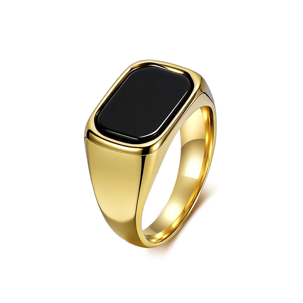 S925 Silver Square Black Onyx Men Signet Ring, Multi‑Color Minimalist Wide Plain Band