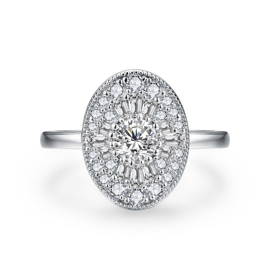 Oval Multi‑Layer Halo Paved Diamond Ring, Two‑Tone Options
