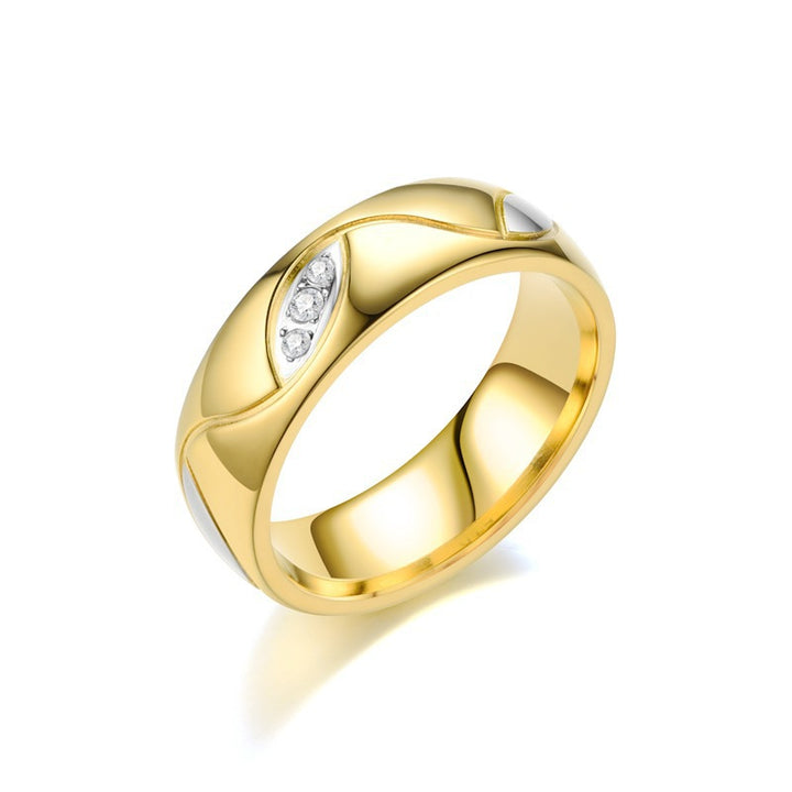 Two-Tone Heart-Accent Couple's Ring – Minimalist Gold & Silver Contrast Engagement/Wedding Bands
