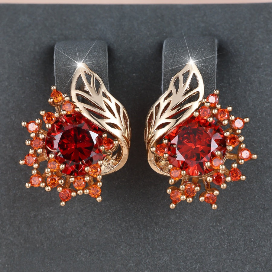 Leaf Openwork Halo Gemstone Stud Earrings (5 Colors Delicate Luxury Statement Earrings)