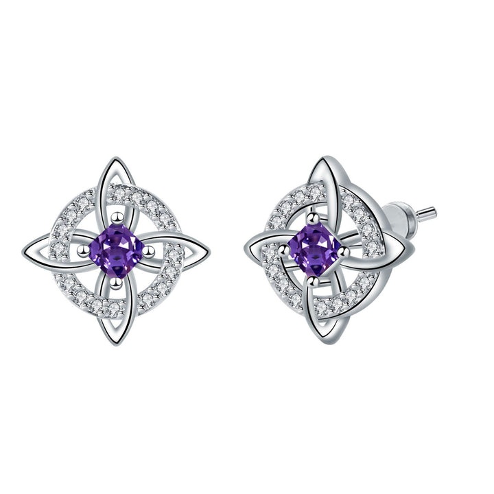 Witch's Knot Birthstone Stud Earrings (12 Colors Silver Tone Jewelry)