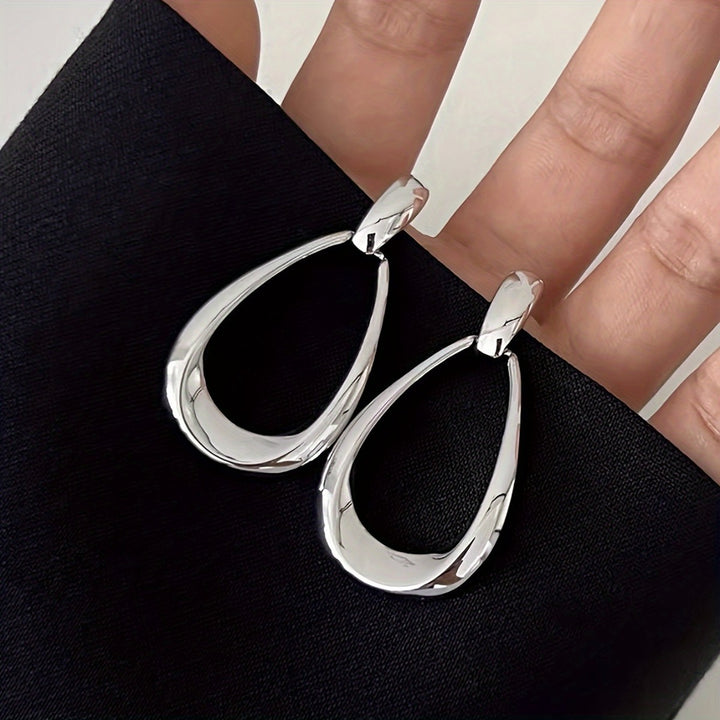 S925 Silver Polished Hollow Teardrop Drop Earrings, Minimalist Geometric Earrings in Gold & Silver