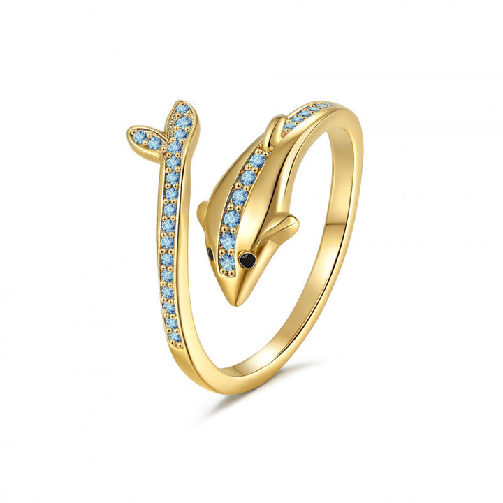 Dolphin diamond Open Ring (2 Colors Ocean-Inspired Band)