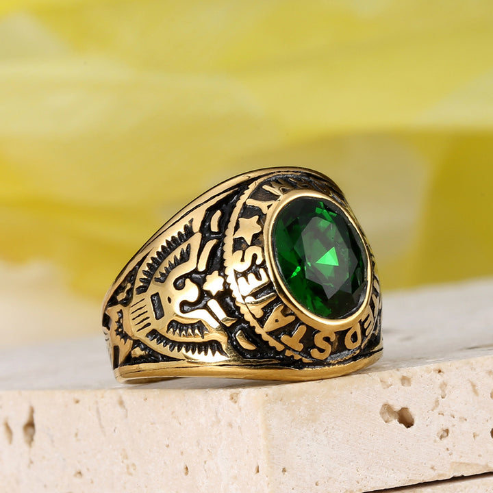 Vintage Green Diamond US Military Style Ring (Men's Titanium Steel Band)