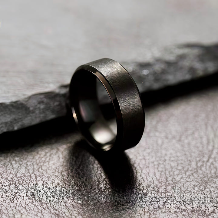 8mm Brushed Beveled Titanium Steel Band Ring, Multi-Color Minimalist Unisex Plain Ring for Men & Women