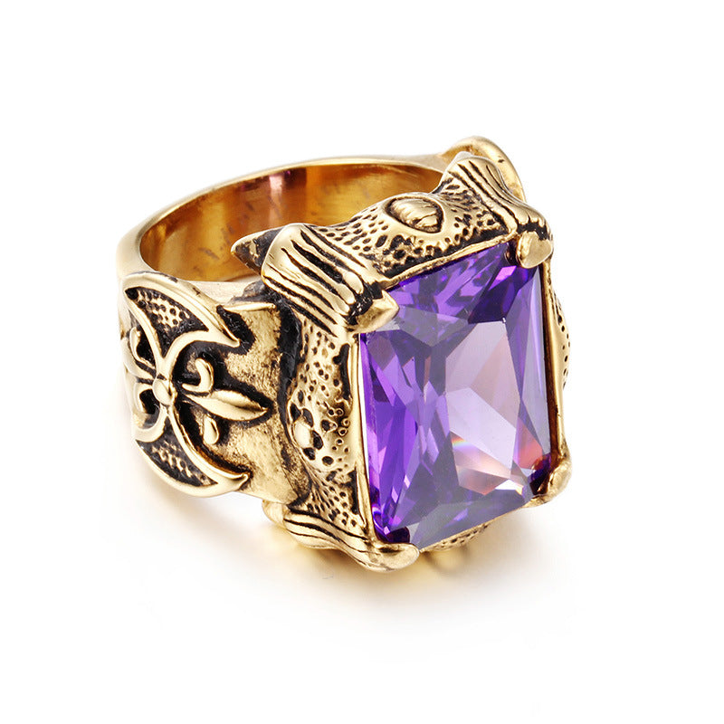 Vintage Embossed Square Stone Ring (Men's Dark Luxury Style)