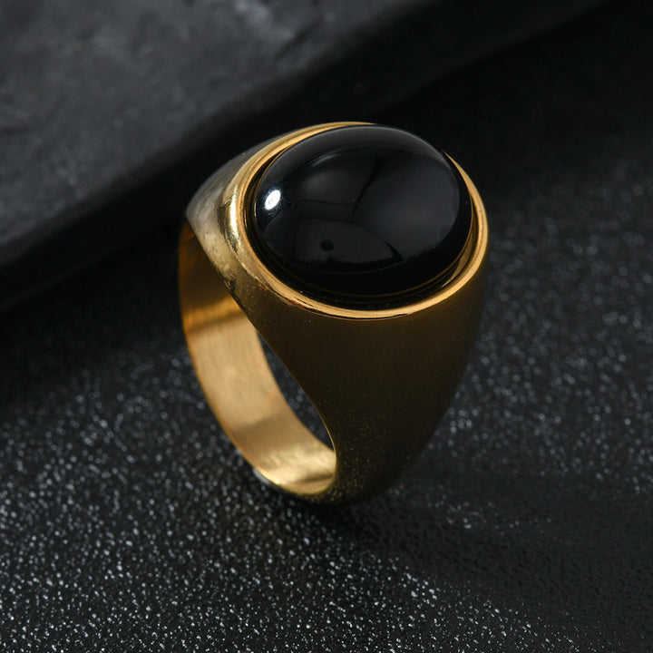 Cat's Eye Stone/Jade Wide Band Ring (Men's Vintage Texture Style)