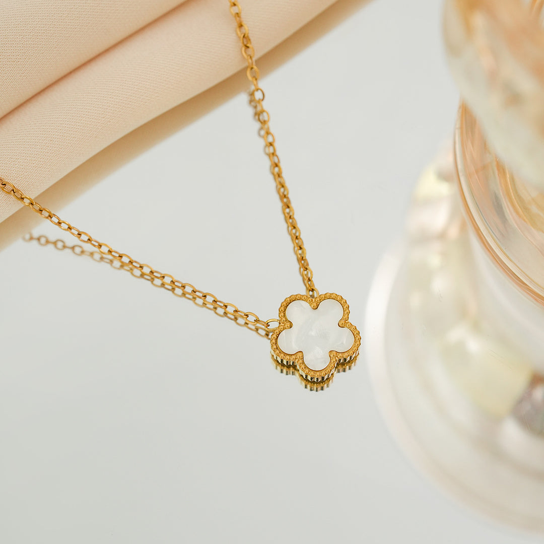 Double-sided five-leaf clover necklace - Women's multi-colored mother-of-pearl and agate lucky pendant clavicle chain