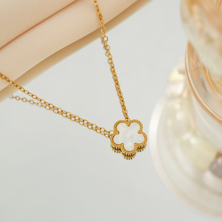 Double-sided five-leaf clover necklace - Women's multi-colored mother-of-pearl and agate lucky pendant clavicle chain