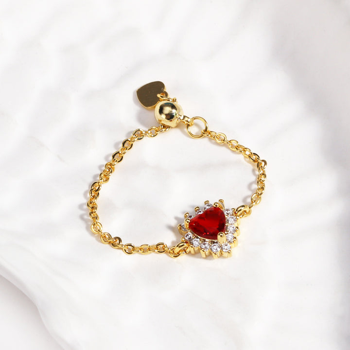 Colored Heart Diamond Adjustable Chain Ring (Sweet Vitality Multi-Color Style)
