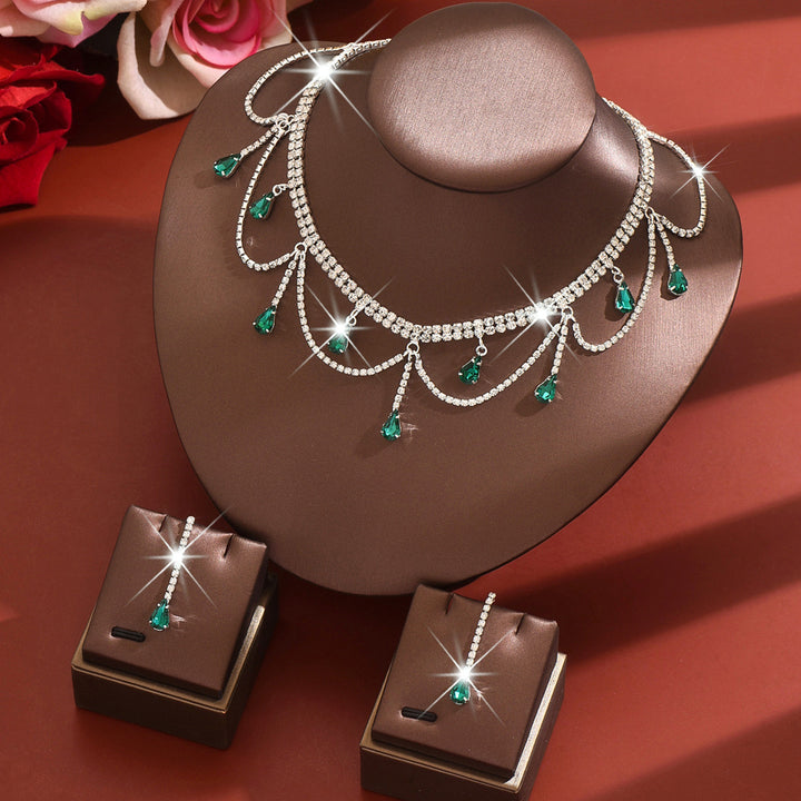 Tassel Drop Rhinestone Choker & Earring Set (Light Luxury Gala Accessory Set)