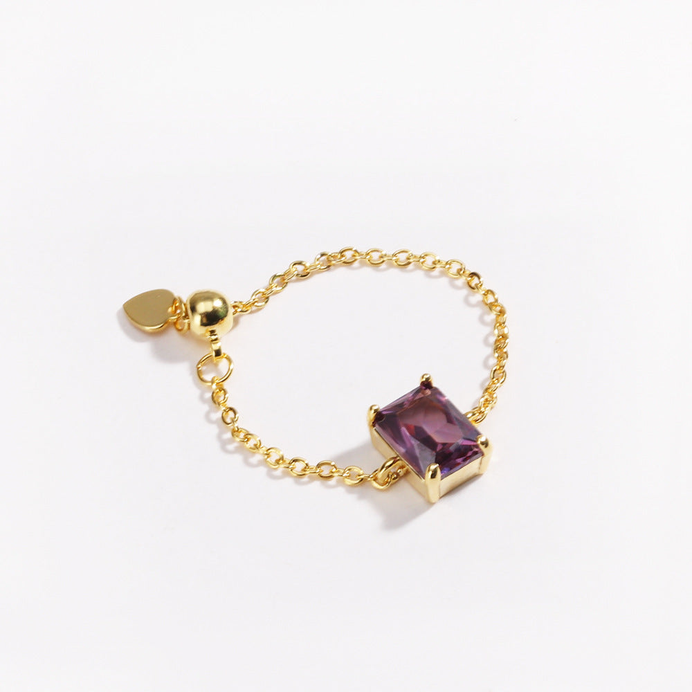 18K Gold Adjustable Chain Ring with Emerald-Cut Green Zircon