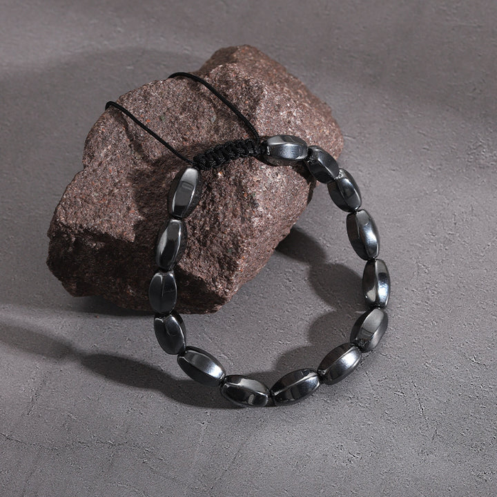 Black Obsidian Geometric Arrow Braided Bracelet with Adjustable Magnetic Beads