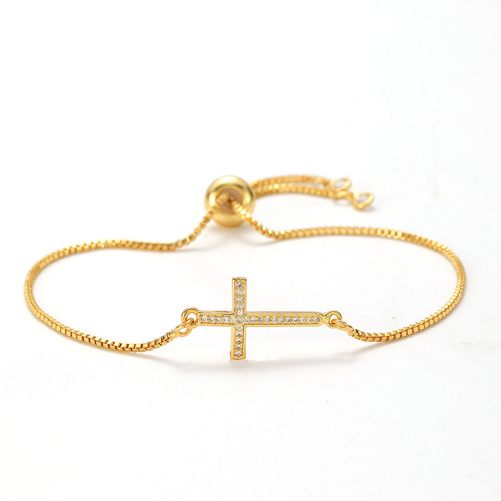 Openwork cross zircon micro-pave bracelet, waterproof and hypoallergenic jewelry for women.