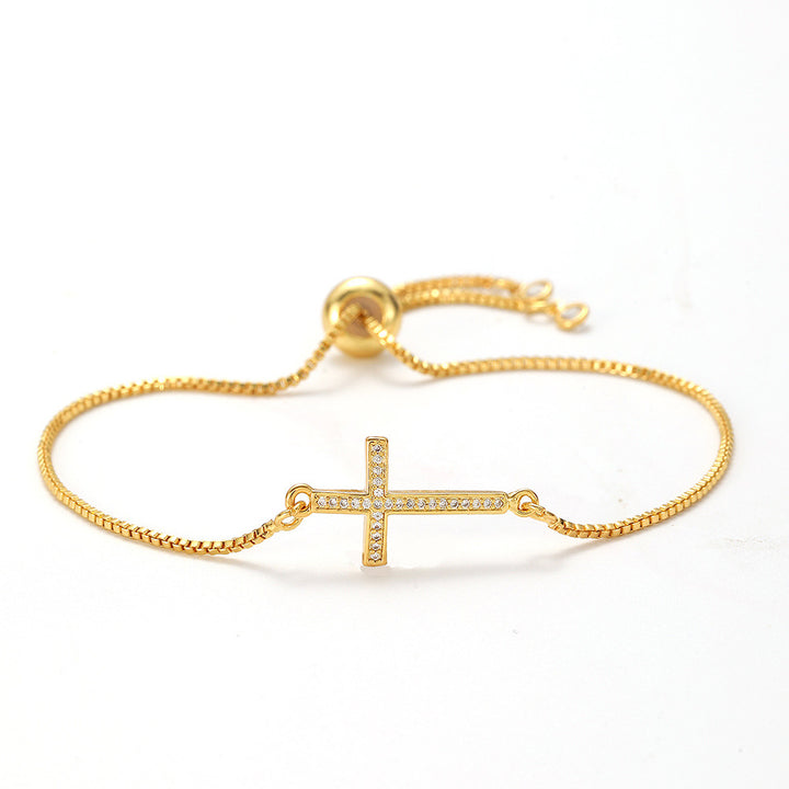 Openwork cross zircon micro-pave bracelet, waterproof and hypoallergenic jewelry for women.