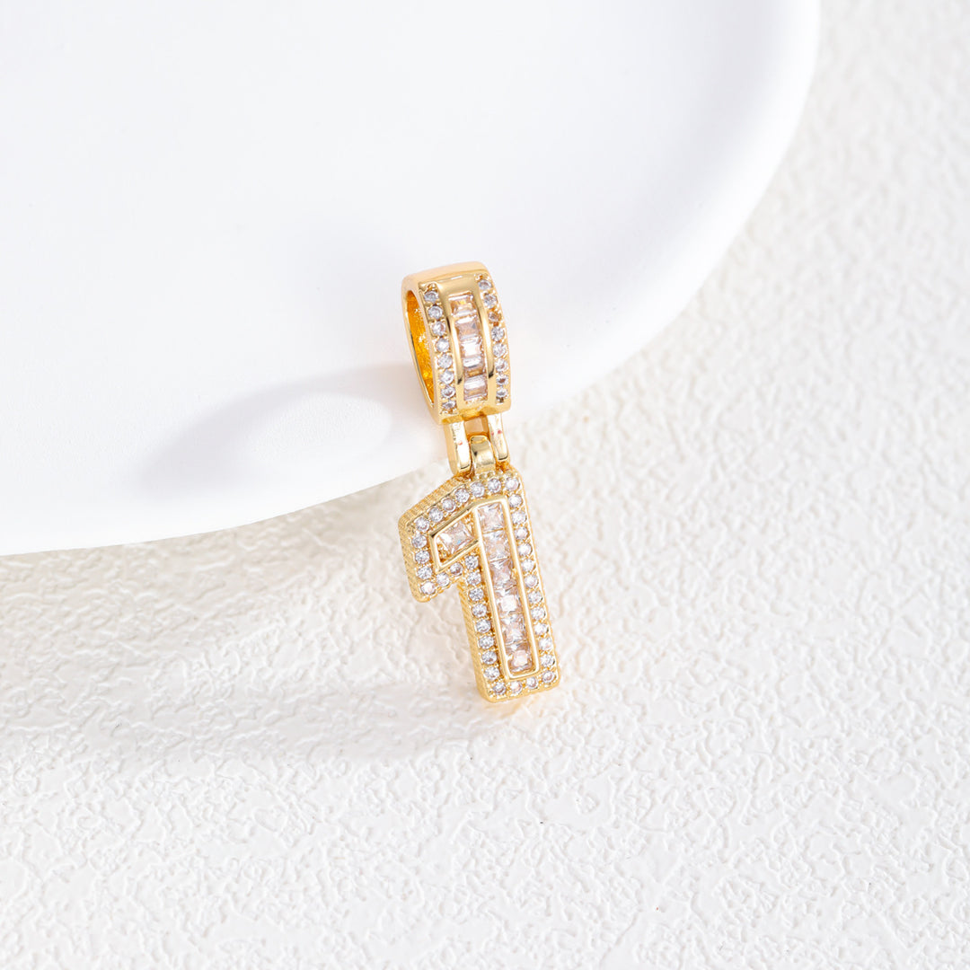 Iced-Out Number Pendant Necklace (Gold Tone Hip-Hop Style Twisted Chain)
