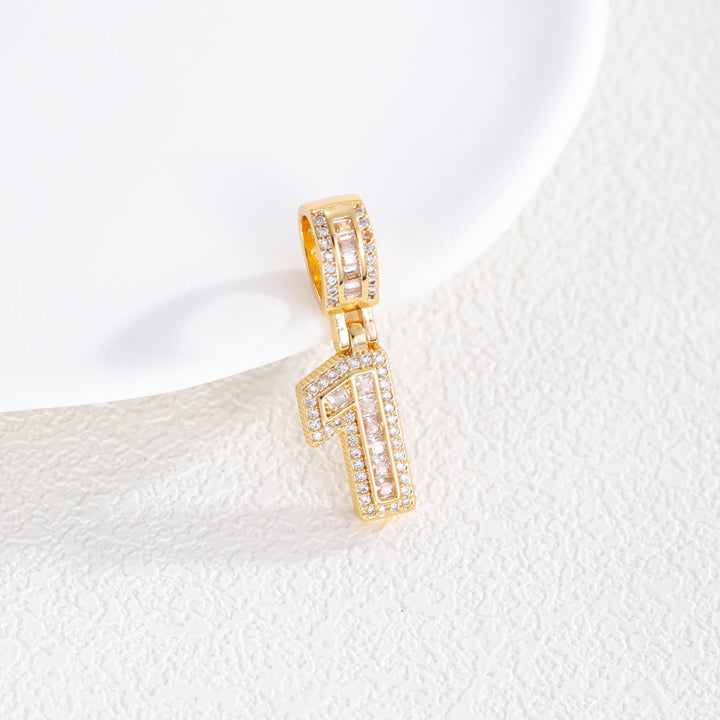 Iced-Out Number Pendant Necklace (Gold Tone Hip-Hop Style Twisted Chain)