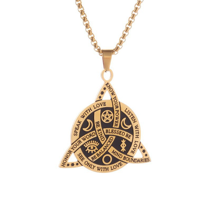 Men's Viking Triangular Pendant Necklace – Nordic Celtic Knot 14K Gold Plated Titanium Steel