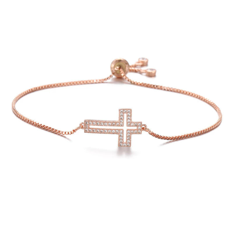 Openwork cross zircon micro-pave bracelet, waterproof and hypoallergenic jewelry for women.