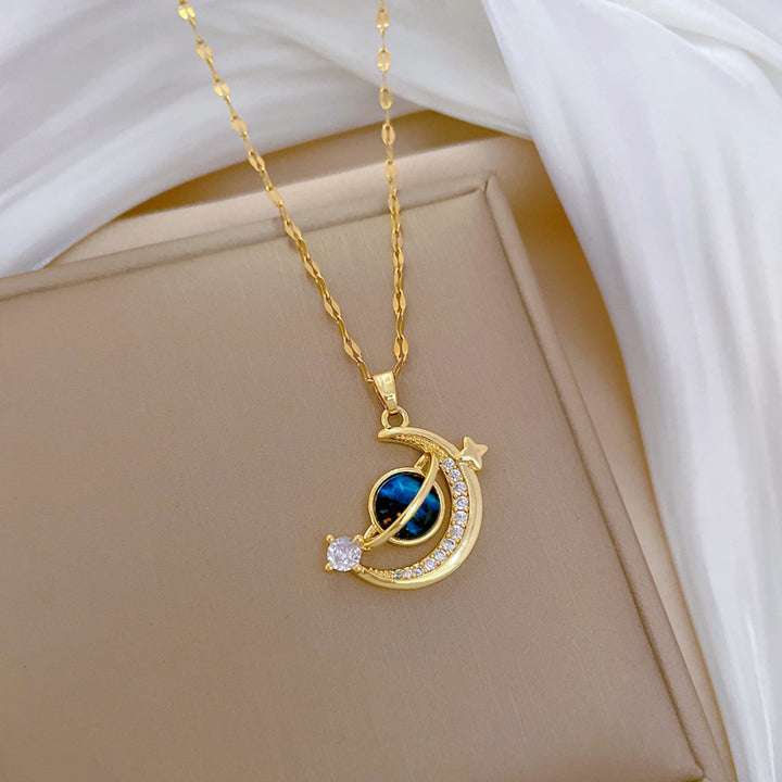 Starry Sky Series Necklace, Multi-Style Moon Star Planet Dolphin Paved Diamond Dainty Women Clavicle Chain
