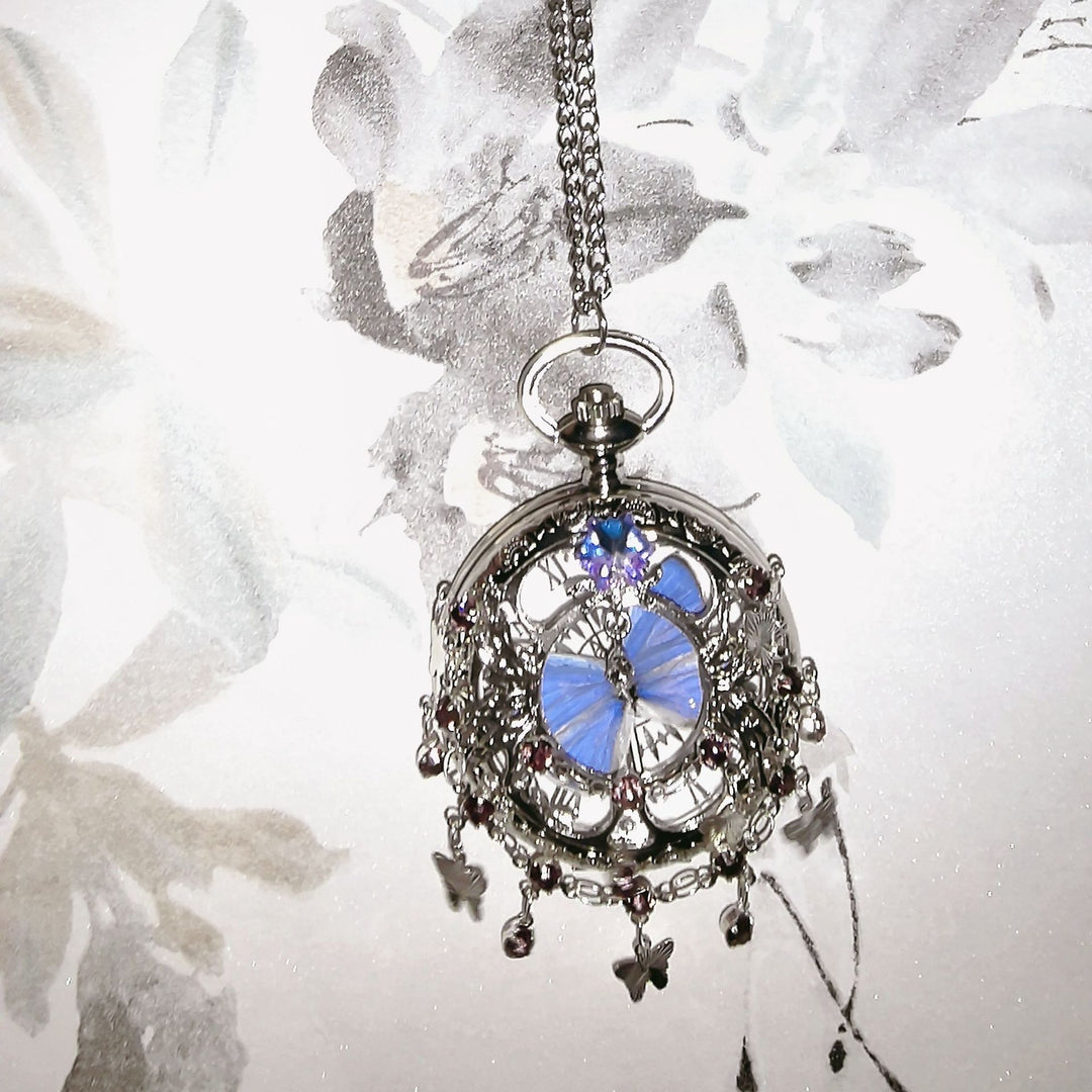 Luxury Movable Purple Willow Gray Butterfly Pocket Watch - Thanksgiving Gift for Best Friends & Couples