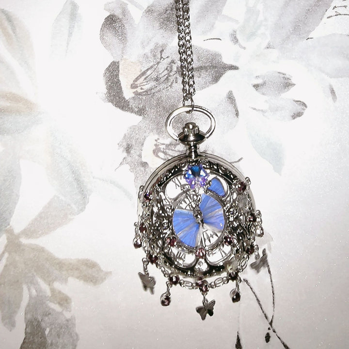 Luxury Movable Purple Willow Gray Butterfly Pocket Watch - Thanksgiving Gift for Best Friends & Couples