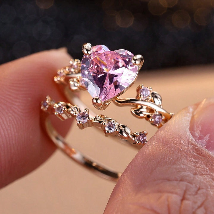 Heart-Shaped Colored Gem Vine Stackable Ring (Sweet Vitality Multi-Color Style)