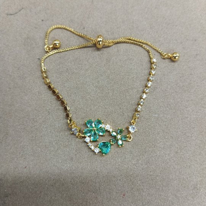 Multicolor Floral Adjustable Pull Bracelet, Multi Diamond Flower Elegant Women Jewelry