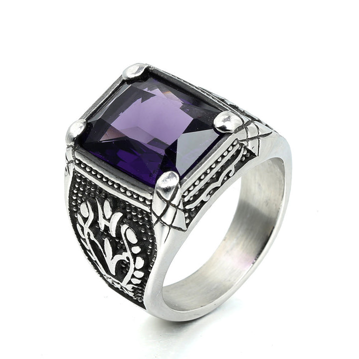 Punk Retro Gem Tulip Titanium Steel Men's Ring (Multi-Color Inlaid Style)