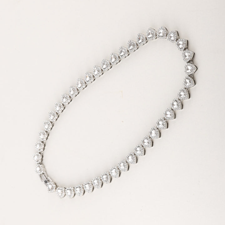 Full Paved Heart Chain Bracelet & Necklace Set, Sweet Style Dual-tone Heart Halo Diamond Matching Jewelry for Women & Couples