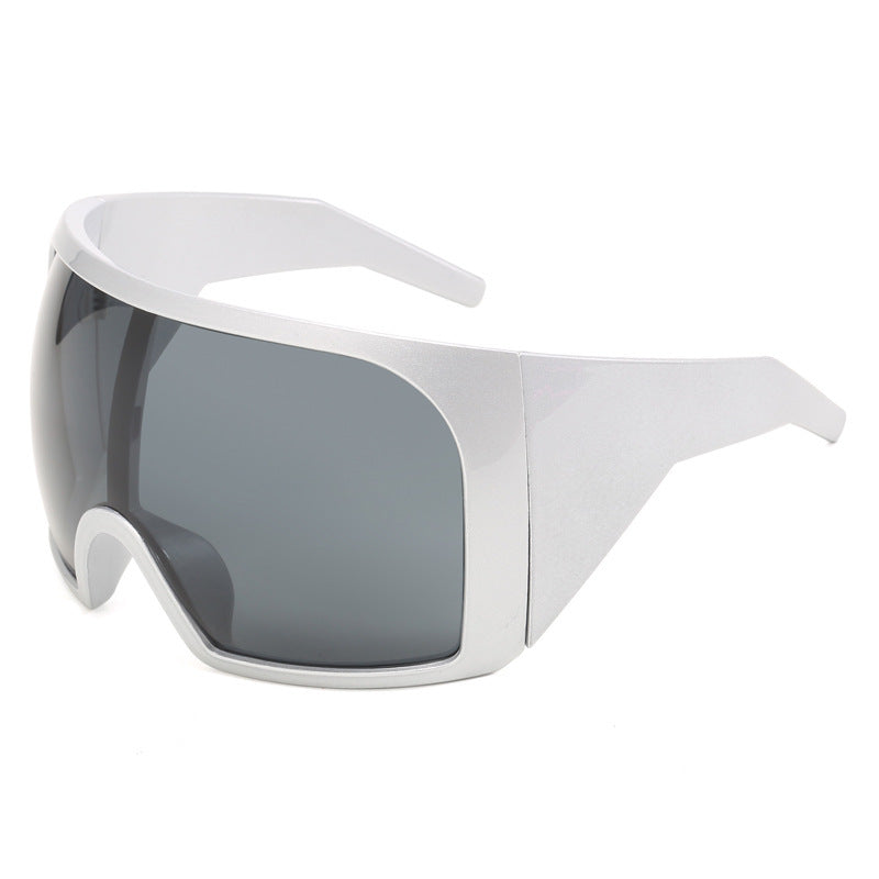 One-Piece Oversized Futuristic Cycling Sunglasses, Multi-Color Wide Frame Anti-Glare Street Fashion UV Protection Shades