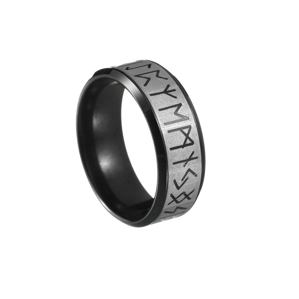 Viking Rune Two-Tone Matte Ring, S925 Silver Minimalist Unisex Couple Band, 4 Colors Gold/Silver/Black/Blue