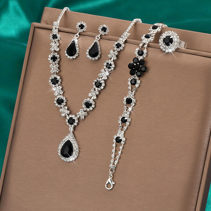 Luxury Evening Gemstone Jewelry Set (4-Piece Necklace Earrings Bracelet Ring)