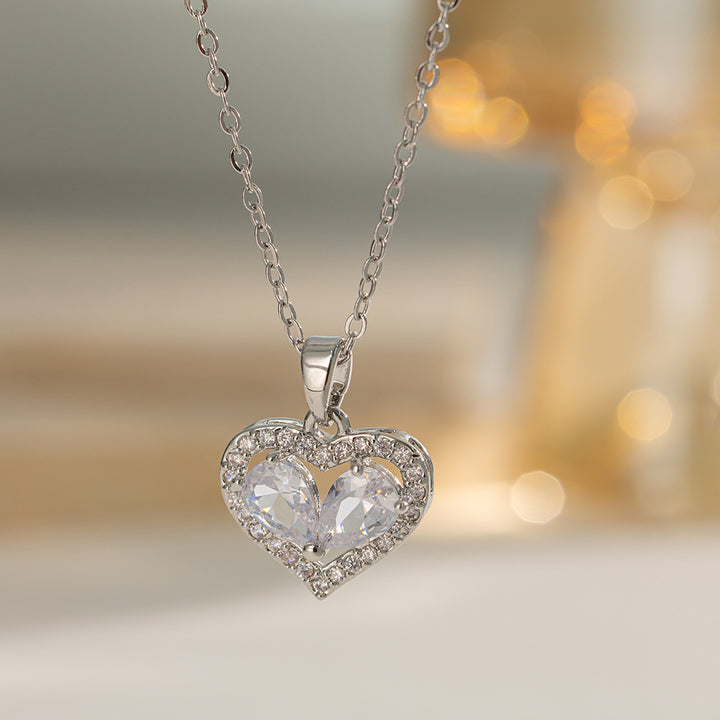 Two‑Stone Combined Heart Pendant Necklace, Multi‑Color Options