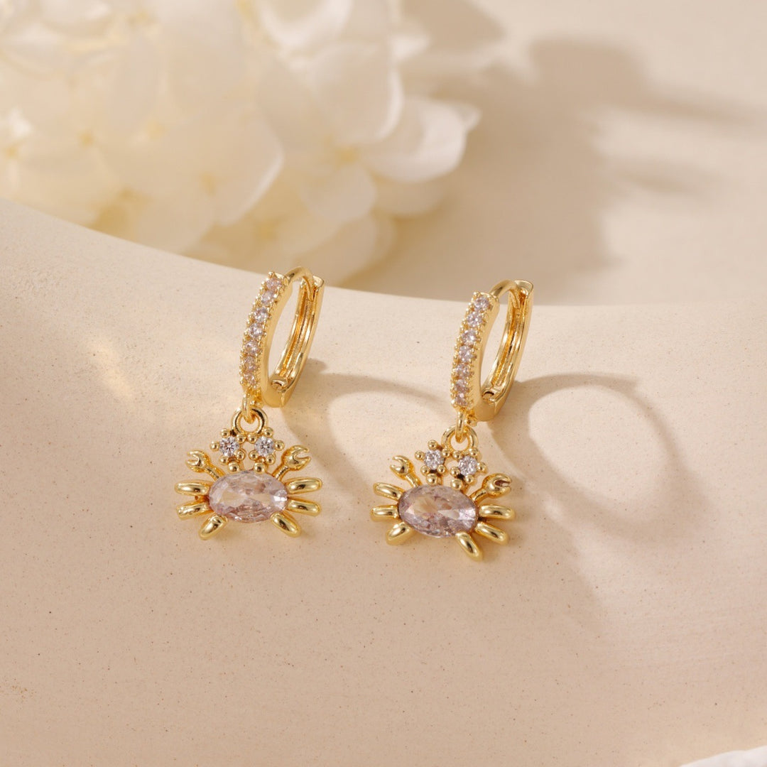 S925 Silver Ocean Series Paved Diamond Huggie Earrings