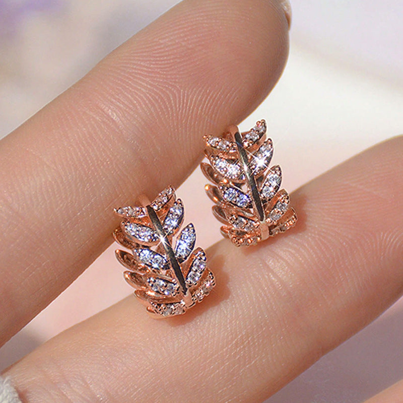 Pavé Olive Leaf Huggie Earring Set (Light Luxury Niche Fresh Earrings)